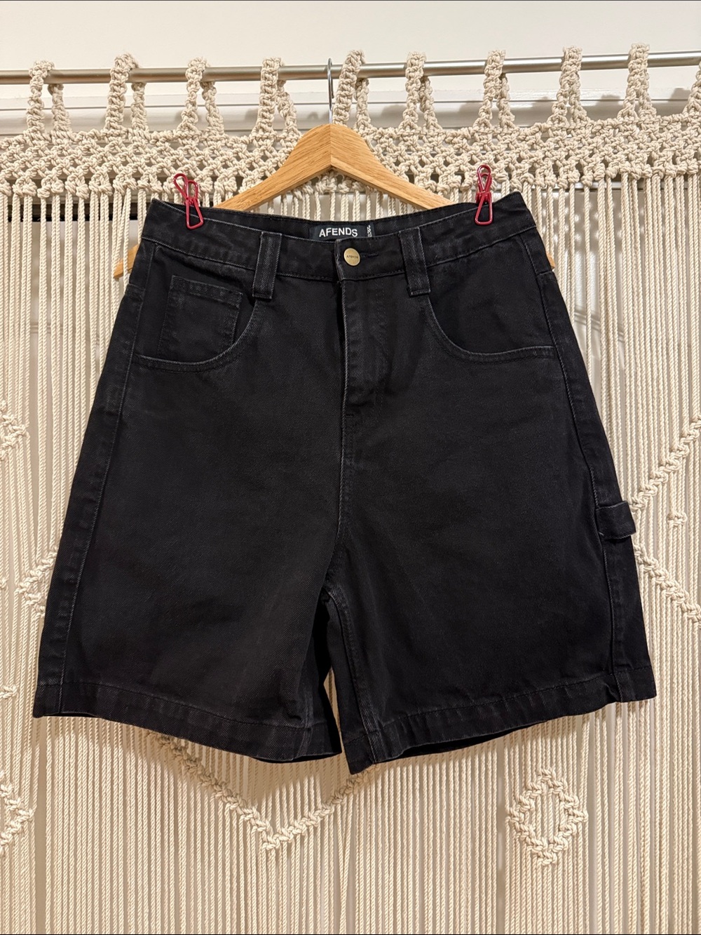 Afends Emilie Black High-Rise Utility Shorts with Side Pocket